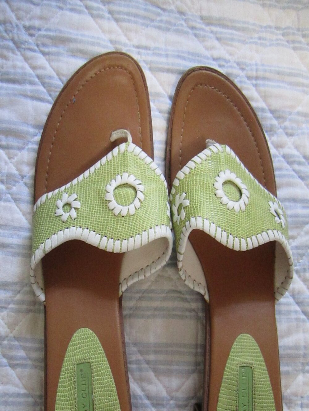 Montego Bay Club Green and White Floral Slip-On Sandals